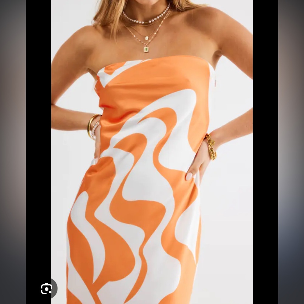 😍SDYS STRAPLESS MAXI DRESS IN ORANGE/SWIRL -  XS